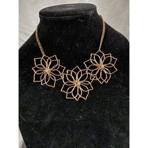 Gold Wire Flower Necklace with Crystal Rhinestones